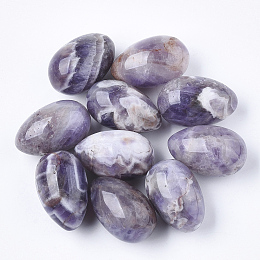 Honeyhandy Natural Amethyst Gemstone Beads, No Hole, Egg Stone, 30x19~22mm