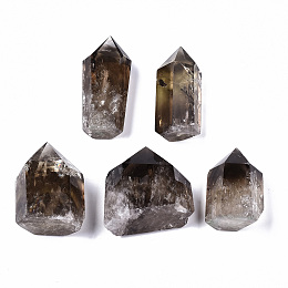 Honeyhandy Natural Smoky Quartz Beads, Healing Stones, Reiki Energy Balancing Meditation Therapy Wand, No Hole/UnDrilled, for Wire Wrapped Pendant Making, Hexagon Prism, 30~70x20~40x15~35mm