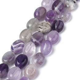 Honeyhandy Natural Amethyst Beads Strands,, Oval, 8x6x3.5~4mm, Hole: 1mm, about 45~52pcs/strand, 15.16~15.74 inch(38.5~40cm)