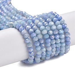 Honeyhandy Faceted Electroplated Glass Beads Strands, AB Color Plated, Rondelle, Cornflower Blue, 4x3mm, Hole: 0.9mm, about 112pcs/strand, 16.14''(41cm)