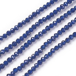 Honeyhandy Transparent Glass Beads Strands, Faceted, Round, Dark Blue, 2mm, Hole: 0.5mm, about 164~182pcs/strand, 14.8~15.7 inch(37.5~40cm)