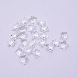 Honeyhandy Transparent Glass Pendants, Faceted, Star Charms, Clear, 13x13.5x7mm, Hole: 1mm