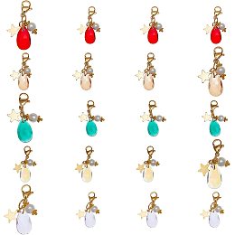 SUNNYCLUE 1 Box 20Pcs 5 Colors Teardrop Glass Charm Colorful Faceted Crystal Water Drop Pendants Round Pearl Beads Star Lobster Claw Clasps for Jewelry Making Charms Bracelets Earrings Keychains