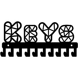 Arricraft Iron Wall Hook Keys Lettering Metal Art Wall Hangers Decorative Organizer Rack with 10 Hooks for Bag Clothes Key Scarf Wall Decoration Black (5.9x13in)