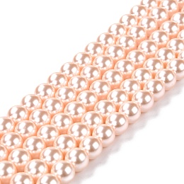 Honeyhandy Eco-Friendly Glass Pearl Beads, Pearlized, Round, Misty Rose, 8mm, Hole: 1.2~1.5mm, about 52pcs/Strand, 16''(40.64cm)