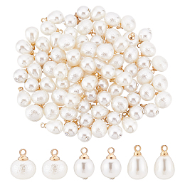 SUPERFINDINGS 90Pcs 3 Styles Imitation Pearl Charms Faux Pearl Pendant Charms with Golden Plated Brass Loop Creamy White Beads Pendant for Dangle Earrings Necklace Bracelet Hole: 1.5~4mm