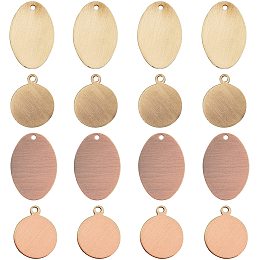 Pandahall Elite 32pcs 2 Colors Brass Blank Stamping Tags Round and Oval Metal Stamping Blanks Pendants Charms Blank Stamping Bar for Bracelet Necklace Jewelry Craft Making