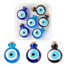 ARRICRAFT 6Pcs 3 Colors Handmade Lampwork Perfume Bottle Pendants, Essential Oil Bottle, Evil Eye, Mixed Color, 29.5~30mm, hole: 5~5.5mm, bottle capacity: 0.5~1ml(0.017~0.03 fl. oz), 2pcs/color