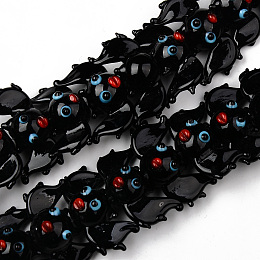 Honeyhandy Handmade Lampwork Beads Strands, Bat Shape, Black, 15~16.5x26~28x12~14mm, Hole: 1.2mm, about 35pcs/strand, 15.75 inch(40cm)