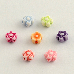 Honeyhandy Craft Style Acrylic Beads, Flower, Mixed Color, 7x4mm, Hole: 2mm, about 4000pcs/500g