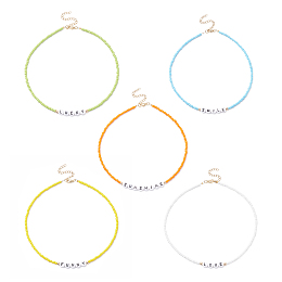 5Pcs 5 Style Glass & Plastic Word Beaded Necklaces Set, Mixed Color, 14.37~14.57 inch(36.5~37cm), 1Pc/style