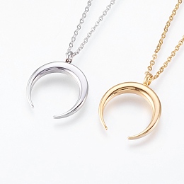 Honeyhandy 304 Stainless Steel Pendant  Necklaces, Double Horn/Crescent Moon, Mixed Color, 17.99 inch(45.7cm), 1.5mm