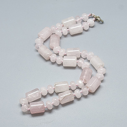 Honeyhandy Natural Rose Quartz Beaded Necklaces, with Alloy Lobster Clasps, Column, 18.1 inch~18.5  inch(46~47cm), Column: 13~14x10mm