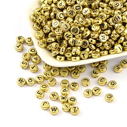 Arricraft Letter Acrylic Beads, Mixed Letters A to Z, Flat Round, Yellow, 7x4mm, Hole: 0.5mm