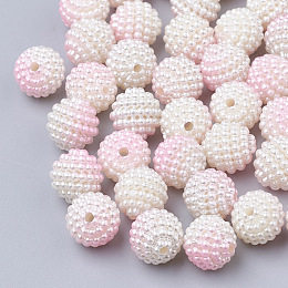 Honeyhandy Imitation Pearl Acrylic Beads, Berry Beads, Combined Beads, Rainbow Gradient Mermaid Pearl Beads, Round, Pearl Pink, 10mm, Hole: 1mm, about 200pcs/bag