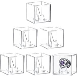 CHGCRAFT 6Sets Ring Display Cases Clear Acrylic Display Cases Commemorative Coin Display Stand for Display Storage Box and Stand Holder, Clear