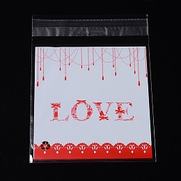 Honeyhandy Rectangle OPP Cellophane Bags, with Word Love, Red, 14x9.9cm, Unilateral Thickness: 0.035mm, Inner Measure: 11x9.9cm, about 95~100pcs/bag