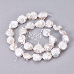 Honeyhandy Natural Baroque Pearl Keshi Pearl Beads Strands, Cultured Freshwater Pearl, Flat Round, Antique White, 12~13x4~7mm, Hole: 0.8mm, about 20~23pcs/strand, 14.96 inch