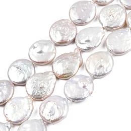 Honeyhandy Flat Round Natural Baroque Pearl Keshi Pearl Beads Strands, Cultured Freshwater Pearl, Linen, 17~19x3~8mm, Hole: 0.8mm, about 20pcs/strand, 14.9 inch