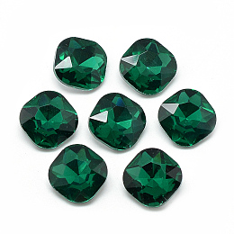 Honeyhandy Pointed Back Glass Rhinestone Cabochons, Faceted, Back Plated, Square, Sea Green, 10x10x4.5mm