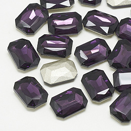 Honeyhandy Pointed Back Glass Rhinestone Cabochons, Faceted, Rectangle Octagon, Tanzanite, 10x8x3.5mm