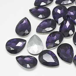 Honeyhandy Pointed Back Glass Rhinestone Cabochons, Back Plated, Faceted, teardrop, Tanzanite, 25x18x8mm