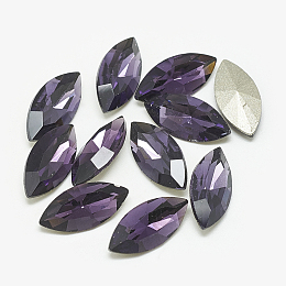 Honeyhandy Pointed Back Glass Rhinestone Cabochons, Back Plated, Faceted, Horse Eye, Tanzanite, 10x5x3mm