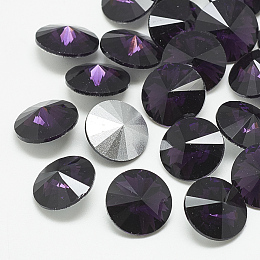 Honeyhandy Pointed Back Glass Rhinestone Cabochons, Rivoli Rhinestone, Back Plated, Faceted, Cone, Tanzanite, 6x3mm