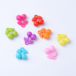 Honeyhandy Opaque Acrylic Pendants, Cherry, Mixed Color, 25.5x20.5x11mm, Hole: 3.5mm, about 250pcs/500g