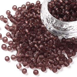 Honeyhandy Glass Seed Beads, Frosted Colors, Round, Rosy Brown, 4mm, Hole: 1~1.5mm, about 4500pcs/pound