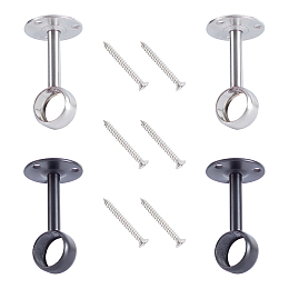 Arricraft 4Pcs 2 Colors Stainless Steel Curtain Rod Ceiling Mount Bracket with Screws, Electrophoresis Black & Stainless Steel Color, 83x46.5mm, Hole: 5mm and 26mm, 2pcs/color