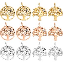 DICOSMETIC 3 Colors Stainless Steel Pendants DIY Antique Golden Tree of Life Charms Pendants 3mm Flat Round with Tree Charms for Jewelry Making Crafting Findings Accessory