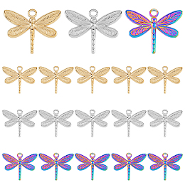 DICOSMETIC 18Pcs 3 Colors Dragonfly Charms Texture Flying Animal Pendants Golden/Rainbow/Stainless Steel Dragonfly Pendants for Summer Spring Jewelry Making Crafts, Hole: 2mm