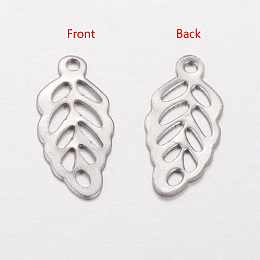 Honeyhandy 304 Stainless Steel Pendants, Leaf Charms, Stainless Steel Color, 13x6x0.5mm, Hole: 1mm