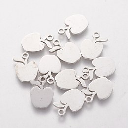 Honeyhandy 304 Stainless Steel Charms, Laser Cut, Apple, Stainless Steel Color, 13.5x11x1.2mm, Hole: 1.5mm