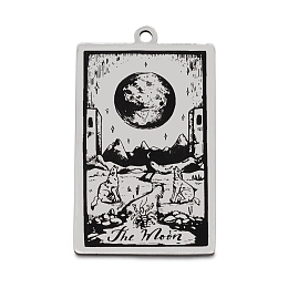 Honeyhandy 201 Stainless Steel Pendants, Laser Engraved Pattern, Tarot Card Pendants, The Moon XVIII, 40x24x1mm, Hole: 2mm