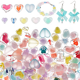 ARRICRAFT 320Pcs 8 Styles Transparent Acrylic Beads, Bead in Bead, Heart, Mixed Color, 15.5x17x10mm, Hole: 2mm, 40pcs/style