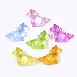 Honeyhandy Transparent Acrylic Pendants, Faceted, Dinosaur, Mixed Color, 37x50x16mm, Hole: 2mm, about 44pcs/500g