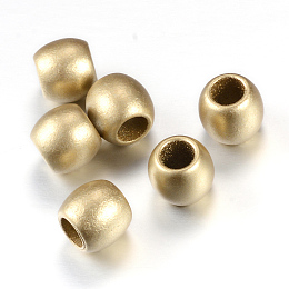 Honeyhandy Spray Painted Acrylic European Beads, Matte Style, Barrel Large Hole Beads, Gold, 9x8.5mm, Hole: 5mm