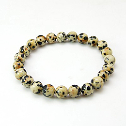 Honeyhandy Natural Dalmatian Jasper Jasper Round Beaded Bracelets, Stretch Bracelets, Inner Diameter: 2 inch(5.2cm)