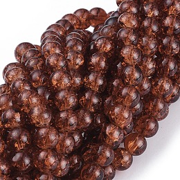 Crackle Glass Round Beads Strands, Saddle Brown, 8mm; Hole: 1.3~1.6mm; about 100pcs/strand, 31.4 inches