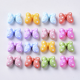 Honeyhandy Resin Cabochons, Bowknot with Polka Dot Pattern, Mixed Color, 16x21x9mm