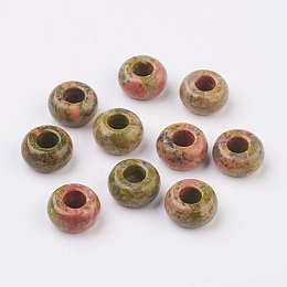 Honeyhandy Natural Unakite European Beads, Large Hole Beads, Rondelle, 14x7~8mm, Hole: 6mm