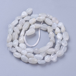 Honeyhandy Natural White Moonstone Beads Strands, Tumbled Stone, Nuggets, 5~11x4~6mm, Hole: 1mm, about 56~58pcs/strand, 15.4 inch(39cm)