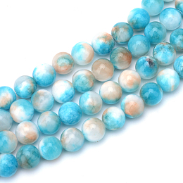 Honeyhandy Natural Dyed White Jade Gemstone Bead Strands, Round, Sandy Brown, 6mm, Hole: 1mm, about 66pcs/strand, 15.7 inch