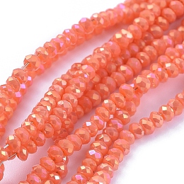 Honeyhandy Electroplate Glass Beads Strands, Full Rainbow Plated, Faceted, Rondelle, Coral, 2.5x1mm, Hole: 0.5mm, about 185~190pcs/strand, 13 inch(33cm)