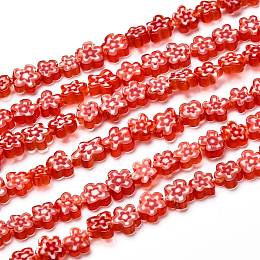 Honeyhandy Handmade Millefiori Glass Bead Strands, Flower, Red, 3.7~5.6x2.6mm, Hole: 1mm, about 88~110pcs/Strand, 15.75''(40cm)