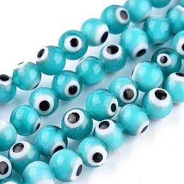 Honeyhandy Handmade Evil Eye Lampwork Round Bead Strands, Turquoise, 6mm, Hole: 1mm, about 64pcs/Strand, 14.57''(37cm)