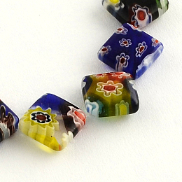 Honeyhandy Rhombus Handmade Millefiori Glass Beads Strands, Mixed Color, 12x12x4mm, Hole: 1mm, about 26pcs/strand, 11.4 inch