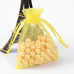 Honeyhandy Organza Gift Bags with Drawstring, Jewelry Pouches, Wedding Party Christmas Favor Gift Bags, Yellow, 9x7cm